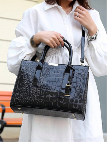 حقيبة كبيرة باسلوب التمساح الصناعي، حقيبة كتف ذات سعة كبيرة، حقيبة يد، حقيبة كروس بودي، حقيبة بنمط التمساح البسيط، حقيبة كتف من الجلد الصناعي